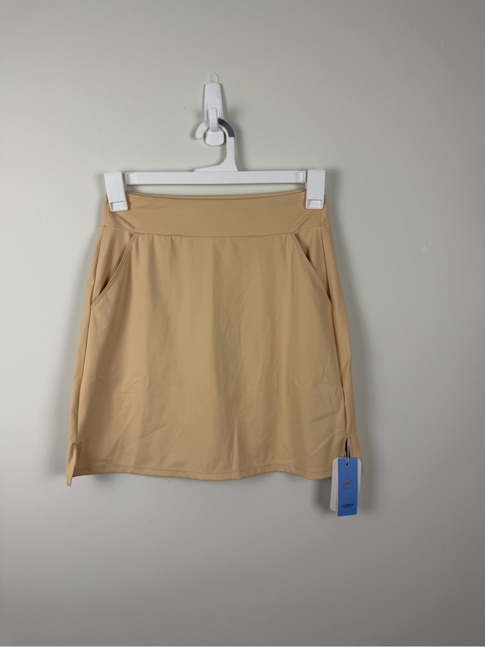 Beige Stretch Mini Skirt with Side Pockets